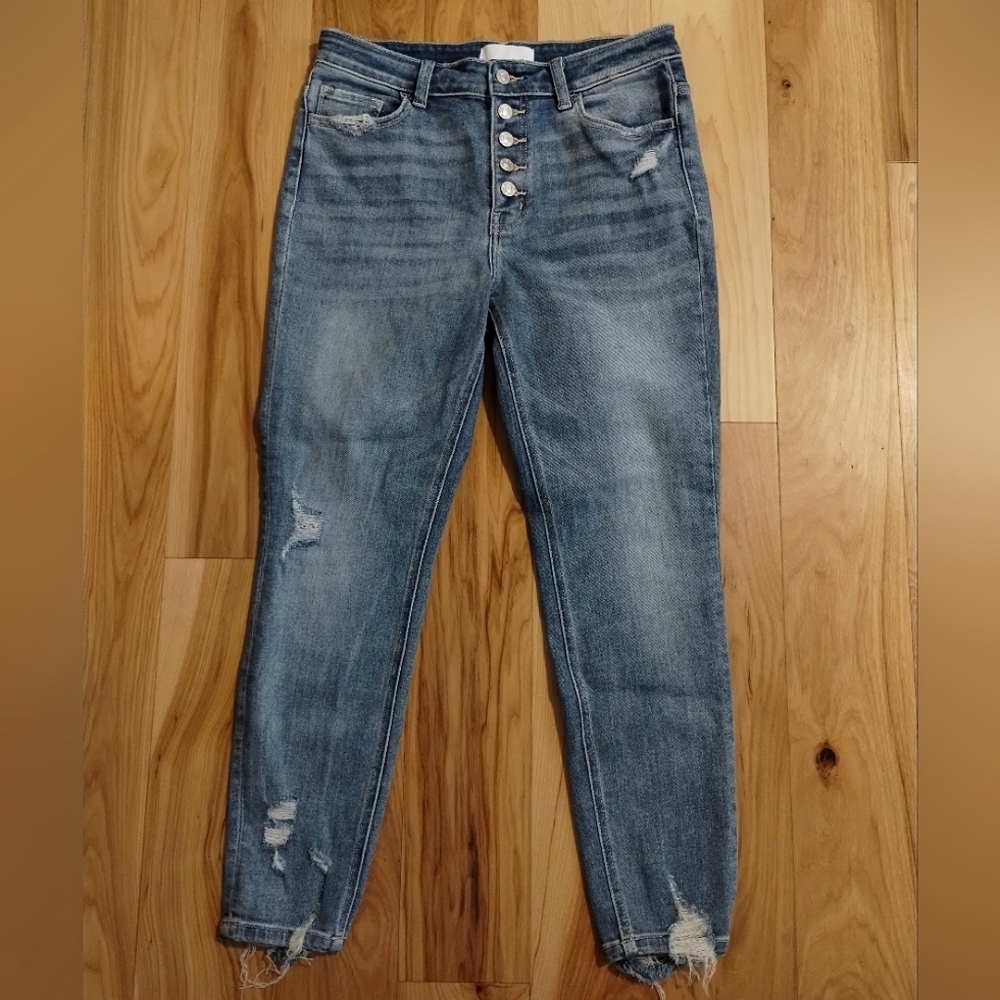 Vervet Blue button fly high rise distressed jeans women's size 30